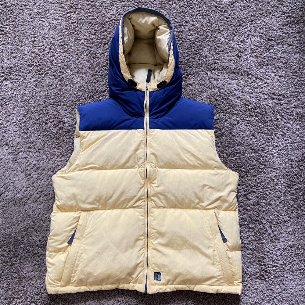 Burton Toast Hooded Yellow/Navy Down Fill Puffer Vest Women's L